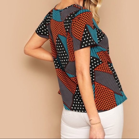 Geo & Polka Dot Print Top - Picture 2 of 10